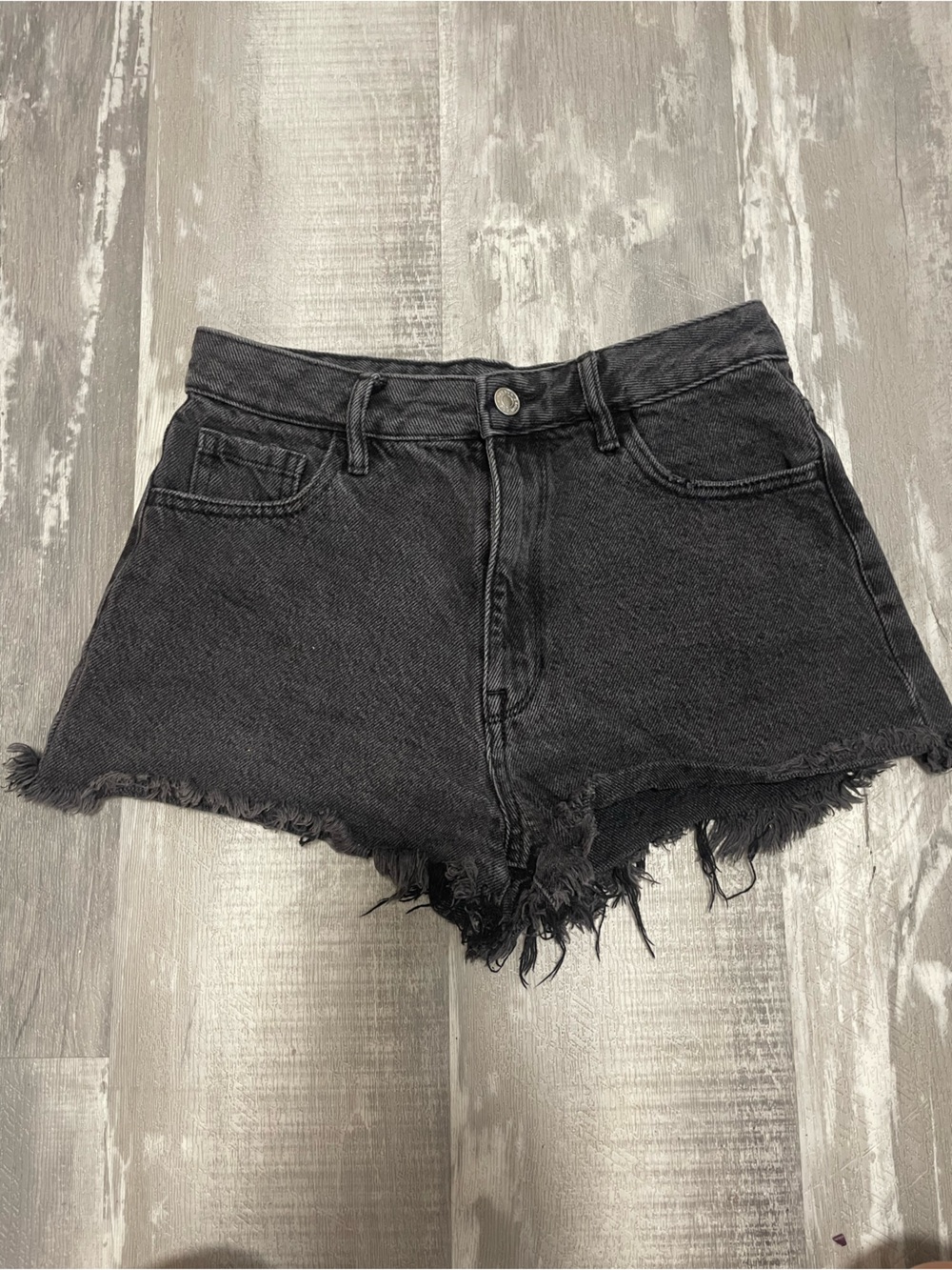 Pacsun Washed Black High-Rise Frayed Hem Women's Denim Shorts